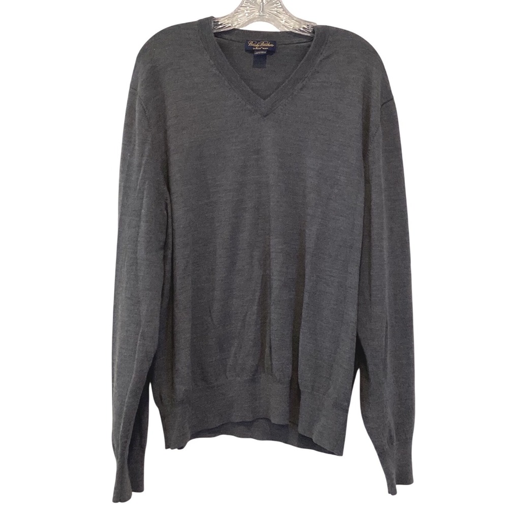 Brooks Brothers Saxon Wool V-Neck Sweater Charcoal‎ Grey Knit Pullover - XXL